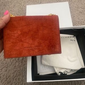 Brandon Blackwood Copper Croc Embossed Suede Crossbody